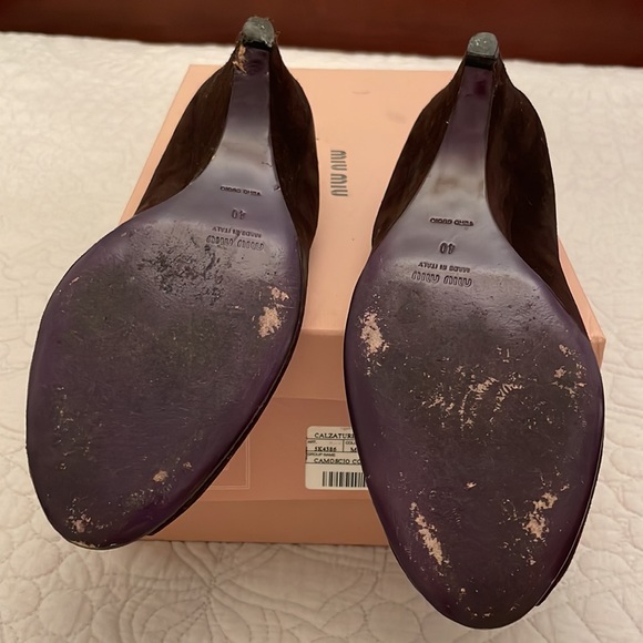 Miu Miu Camoscio Suede Peep Toe Wedges, Brown - Picture 5 of 6